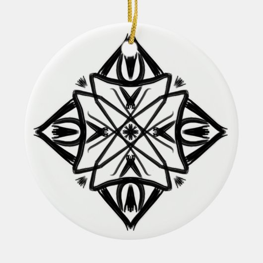 白黒の羽#7ダイヤモンド セラミックオーナメント (正面)