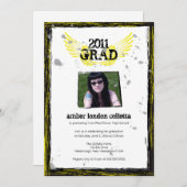 白黒の翼の卒業グランジ 招待状 (正面/裏面)