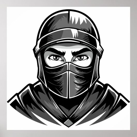 白黒の肖像画の男性戦士忍者 ポスター (正面)