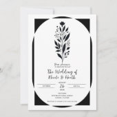 白黒の背の高いフローラモダンヴィンテージウェディング 招待状 (正面)