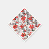 白黒の背景に赤い花 スタンダードカクテルナプキン (角)