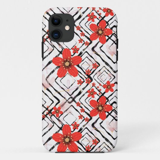 白黒の背景に赤い花 Case-Mate iPhoneケース (裏面)