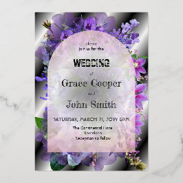 白黒の背景を持つロマンチックなフローラ 箔招待状