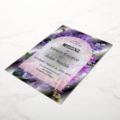 白黒の背景を持つロマンチックなフローラ 箔招待状 (回転した状態)