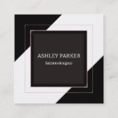 白黒の背景バラ金ゴールド枠 スクエア名刺 (正面)