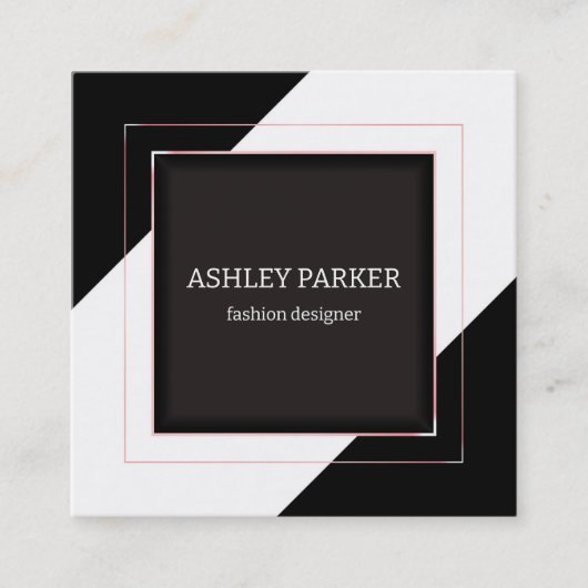 白黒の背景バラ金ゴールド枠 スクエア名刺 (正面)