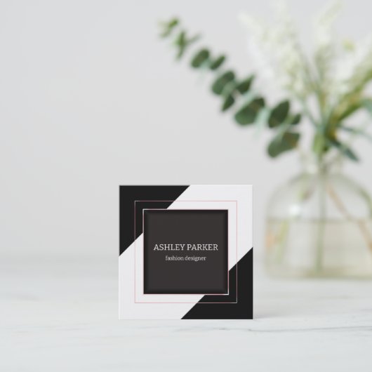 白黒の背景バラ金ゴールド枠 スクエア名刺 (スタンド正面)