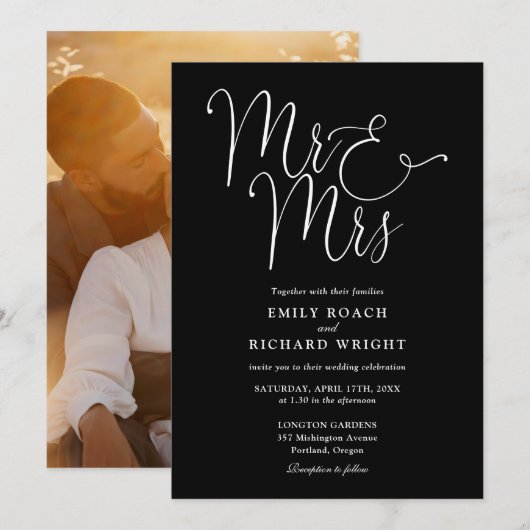 白黒の脚本Mr.And Mrs. Photo 結婚's 招待状 (正面/裏面)