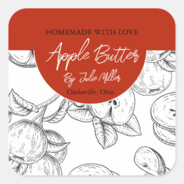 白黒の自家製アップルバターラベル スクエアシール