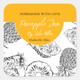 白黒の自家製パイナップルジャムラベル スクエアシール