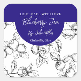 白黒の自家製ブルーベリージャムラベル スクエアシール