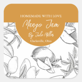 白黒の自家製マンゴージャムラベル スクエアシール