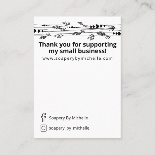 白黒の自然石鹸サンプル表示カード 名刺 (裏面)