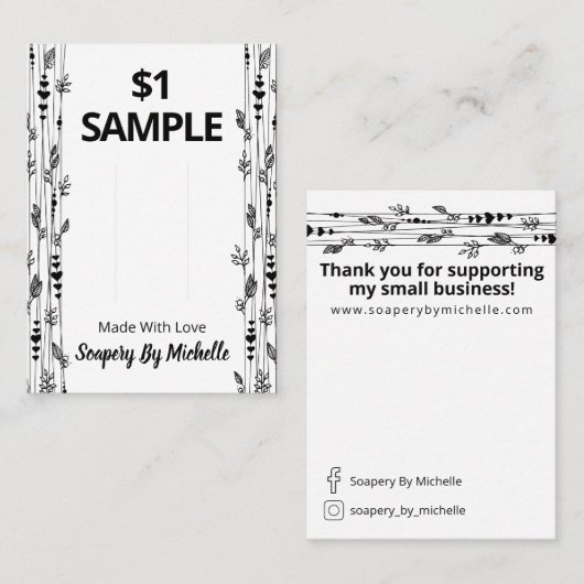白黒の自然石鹸サンプル表示カード 名刺 (正面/裏面)