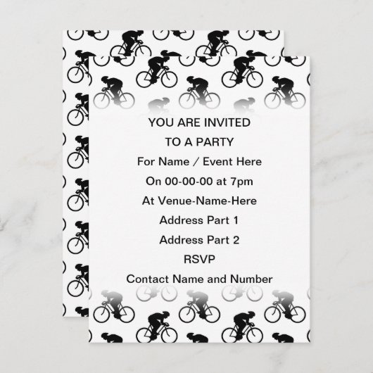 白黒の自転車のパターン 招待状 (正面/裏面)