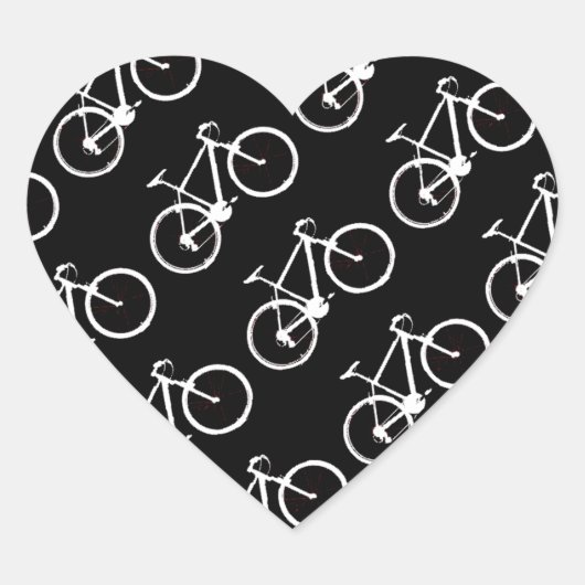 白黒の自転車パターン ハートシール (正面)