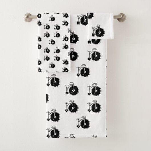 白黒の自転車ヴィンテージバスルーム用タオルセット バスタオルセット (インサイチュ)