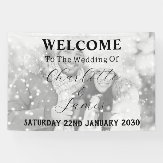 白黒の色あせた写真結婚の歓迎 横断幕 (横)