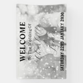 白黒の色あせた写真結婚の歓迎 横断幕 (縦)