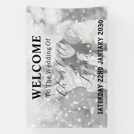 白黒の色あせた写真結婚の歓迎 横断幕 (縦)
