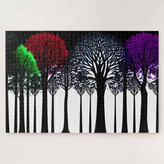 白黒の色のトレース付き森 ジグソーパズル (横)