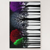 白黒の色のトレース付き森 ジグソーパズル (縦)