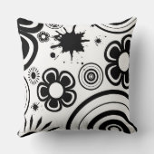 白黒の花お洒落、円、（ばちゃばちゃ）跳ねる クッション (裏面)