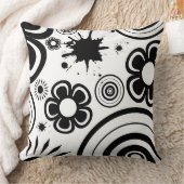白黒の花お洒落、円、（ばちゃばちゃ）跳ねる クッション (ブランケット)