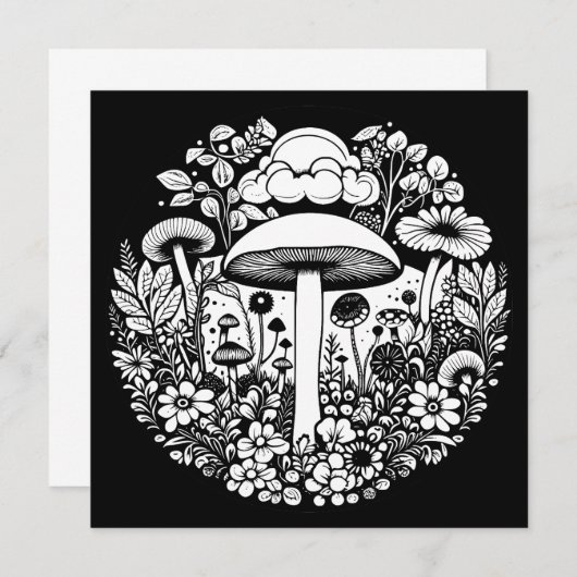 白黒の花とキノコヴィンテージ (正面/裏面)