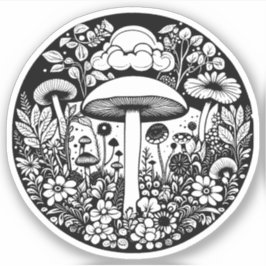 白黒の花とキノコヴィンテージ シール