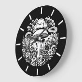 白黒の花とキノコヴィンテージ ラージ壁時計 (傾斜)