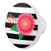 白黒の花とストライプピンクの花 セラミックノブ (右)