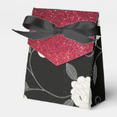 白黒の花と赤いグリッター フェイバーボックス (正面サイド)