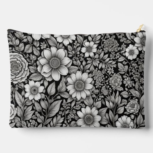 白黒の花と離れ花 アクセサリーポーチ (裏面)