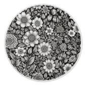 白黒の花と離れ花 セラミックノブ (正面)