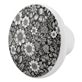 白黒の花と離れ花 セラミックノブ