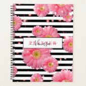 白黒の花にピンクのガーベラのストライプ花 プランナー手帳 (正面)
