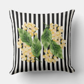 白黒の花に黄色の花を付けストライプる クッション (裏面)