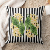 白黒の花に黄色の花を付けストライプる クッション (ブランケット)