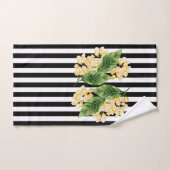 白黒の花に黄色の花を付けストライプる バスタオルセット (ハンドタオル)