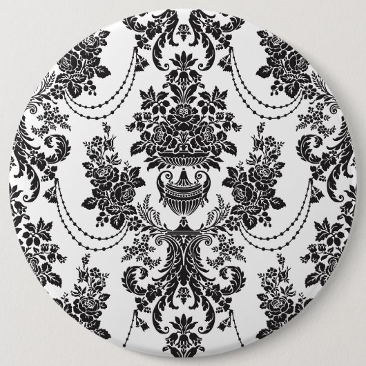 白黒の花のパターン2 缶バッジ (正面)