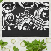白黒の花のペイズリーパターン キッチンタオル (折り畳み)