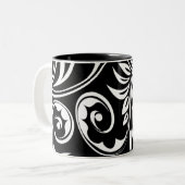 白黒の花のペイズリーパターン ツートーンマグカップ (正面左)