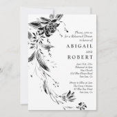 白黒の花のリハ結婚ーサルディナー 招待状 (正面)