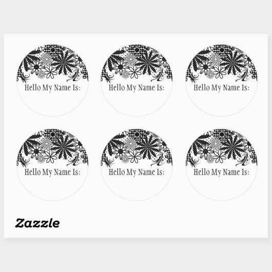 白黒の花の名前点々のあるバッジのシール ラウンドシール (シート)