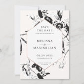 白黒の花の幾何学的な枠結婚の数 セーブザデート (正面)