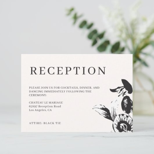 白黒の花の結婚式の受信情報 エンクロージャーカード (スタンド正面)