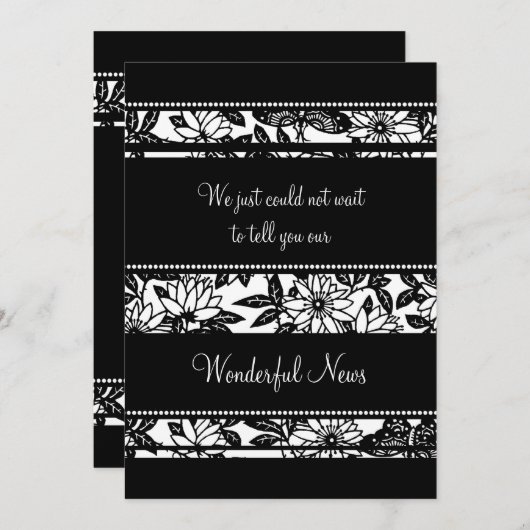 白黒の花の駆け落ちの発表カード 案内状 (正面/裏面)