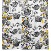 白黒の花のToileの金ゴールドの花柄のトリム シャワーカーテン (正面)