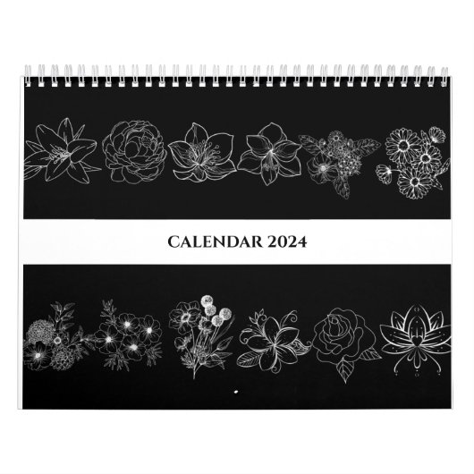 白黒の花アートライン聖句 カレンダー (カバー)